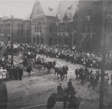 Detroit with horse-drawn carriages in the street