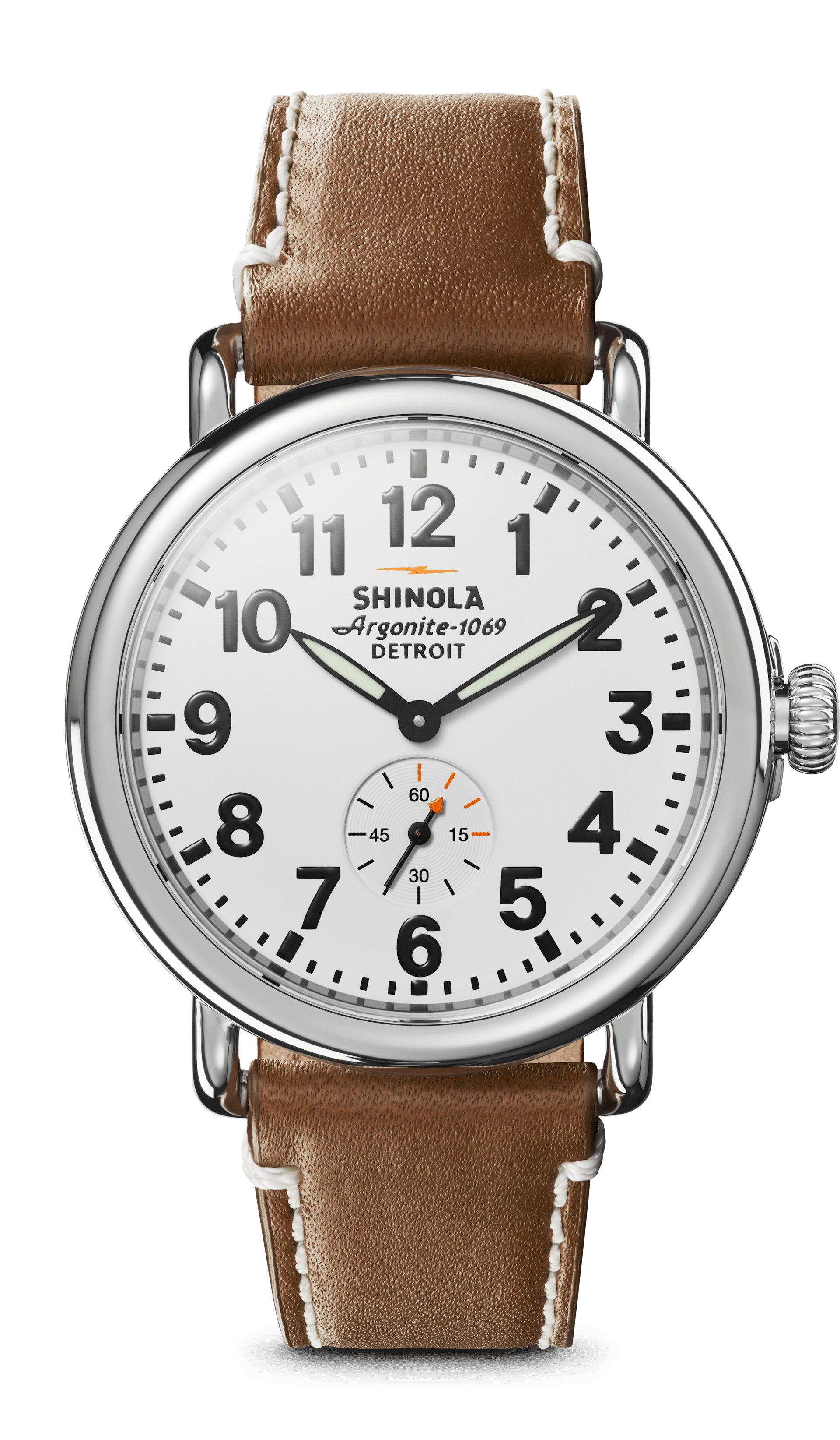 Shinola Men's Watch | White Dial + Brown Leather Strap | The Runwell 41mm