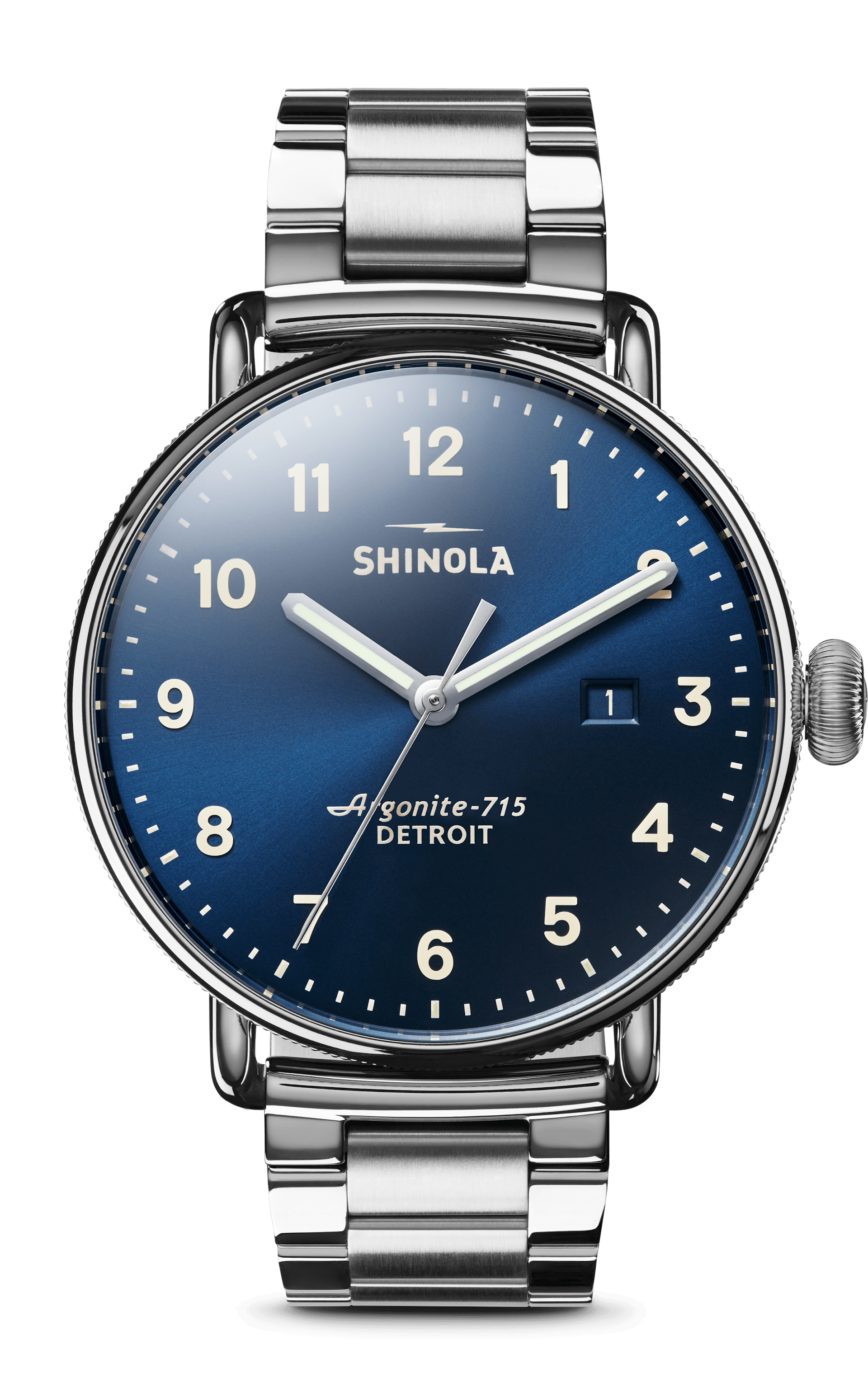 Shinola Men's Watch | Blue Dial + Stainless Steel Bracelet | The Canfield 43mm