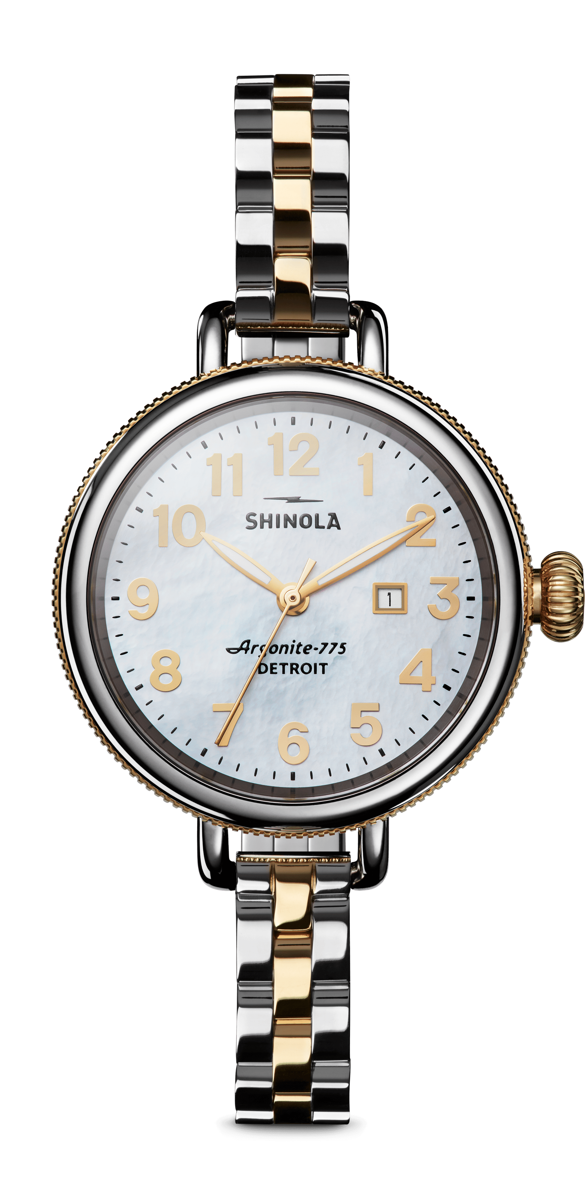 Shinola Women's Watch | Mother of Pearl Dial + Gold + Stainless Steel Bracelet | The Birdy 34mm