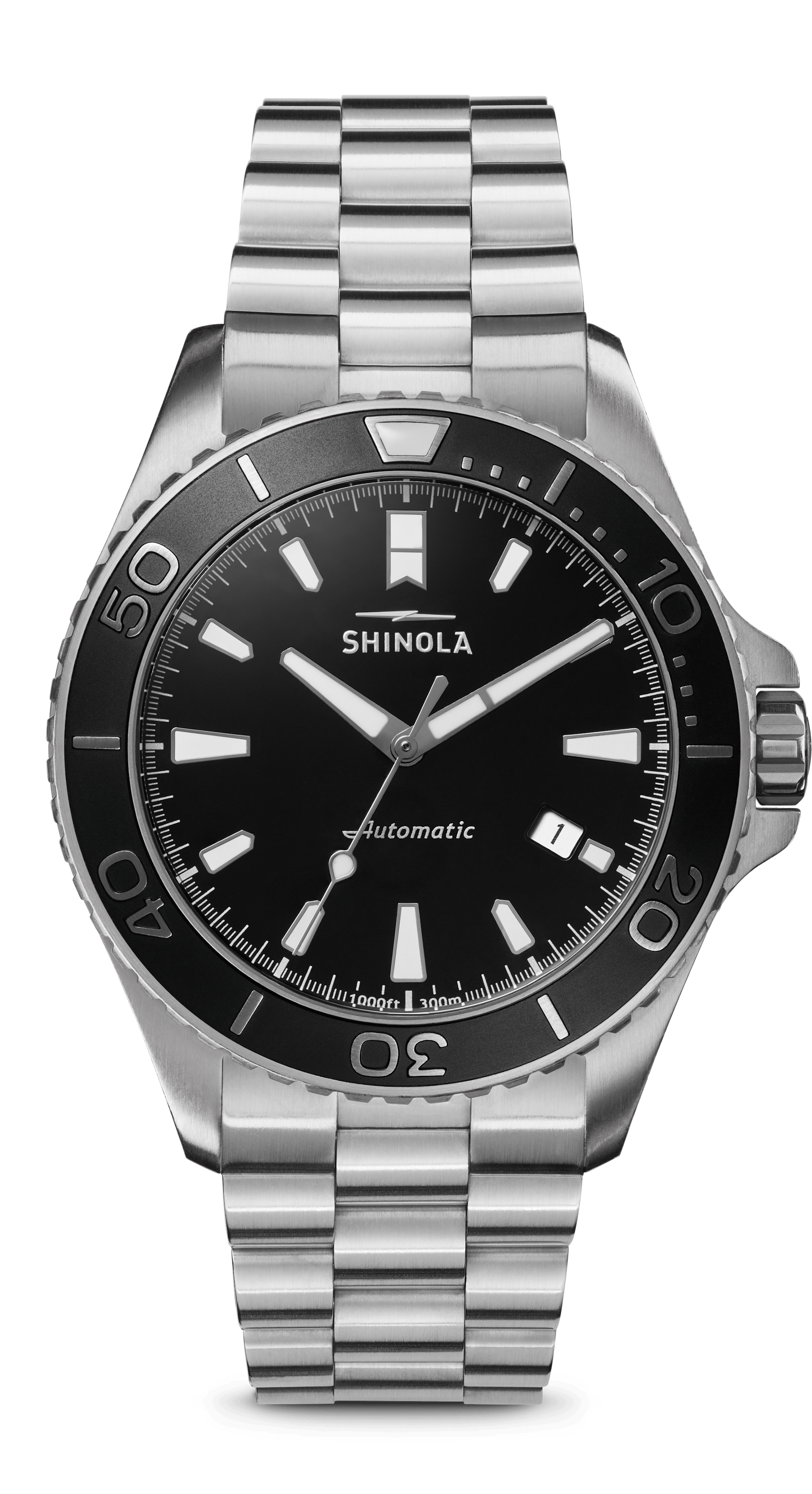 Shinola Men's Automatic Watch | Black Dial + Stainless Steel Bracelet |The Lake Superior Monster 43mm