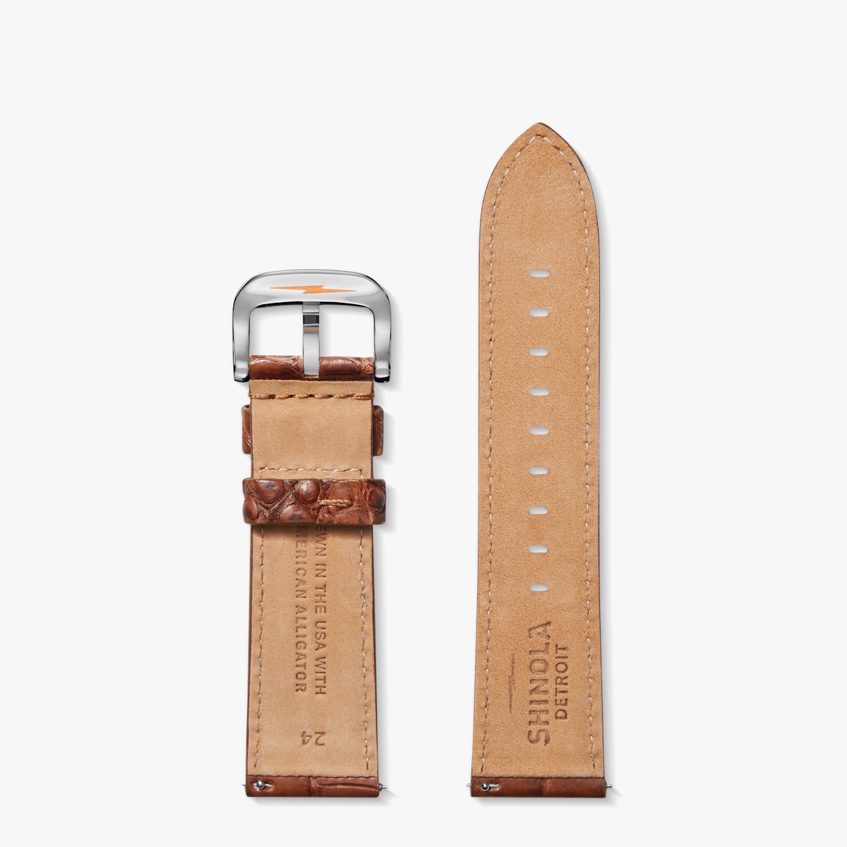 24mm Cognac Vintage Genuine Alligator Strap Shinola Detroit
