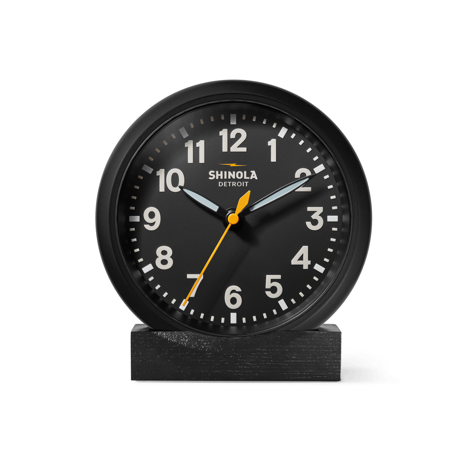 Shinola Desk Clock | 6" Runwell Clock | Black Dial + Chrome Case