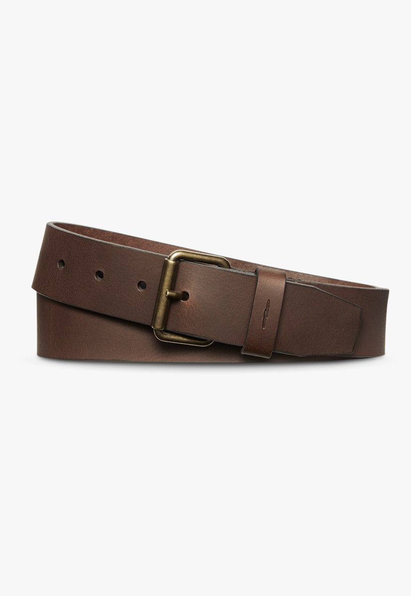 Two Sided Belt Mens Dark Brown Calf Skin Leather 32 / 80 cm - Brown