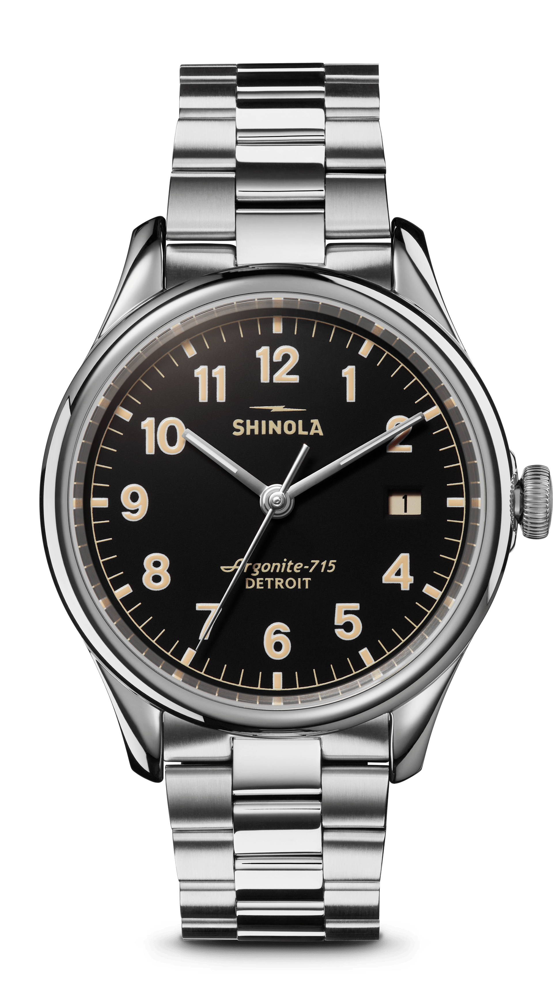 Shinola Men's Watch | Black Dial + Stainless Steel Bracelet | The Vinton 38mm