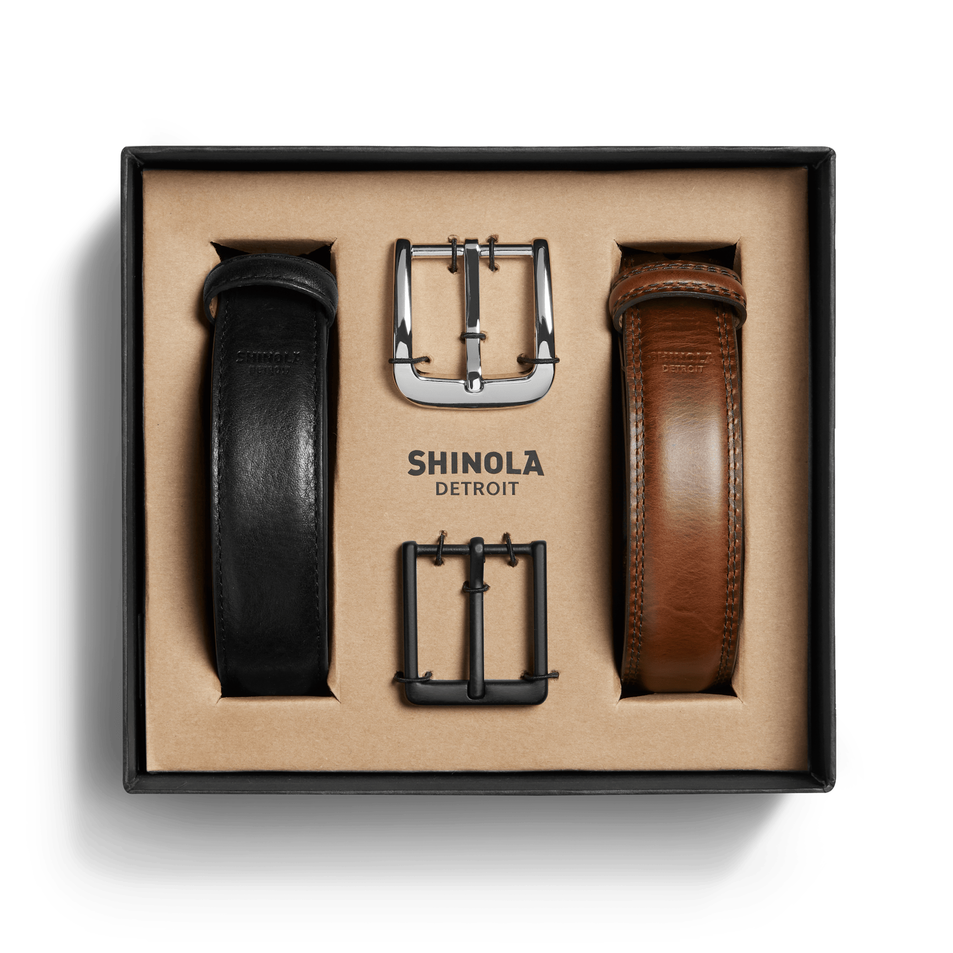 Shinola Men's Belt | Black Leather + Brown Leather | Size 42 | Guardian Belt Set
