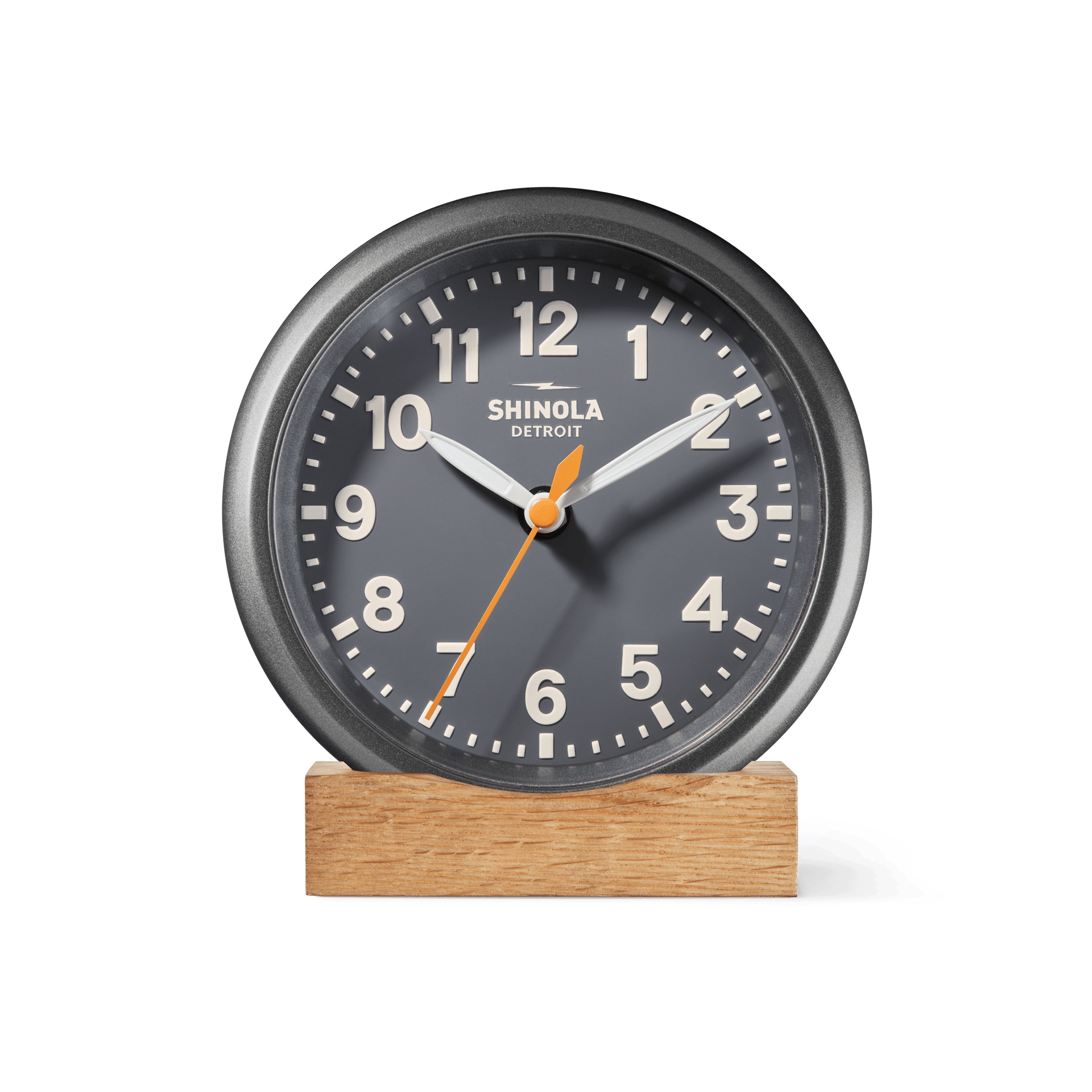 Shinola Desk Clock | 6" Runwell Clock | Matte Gray Dial + Gunmetal Case