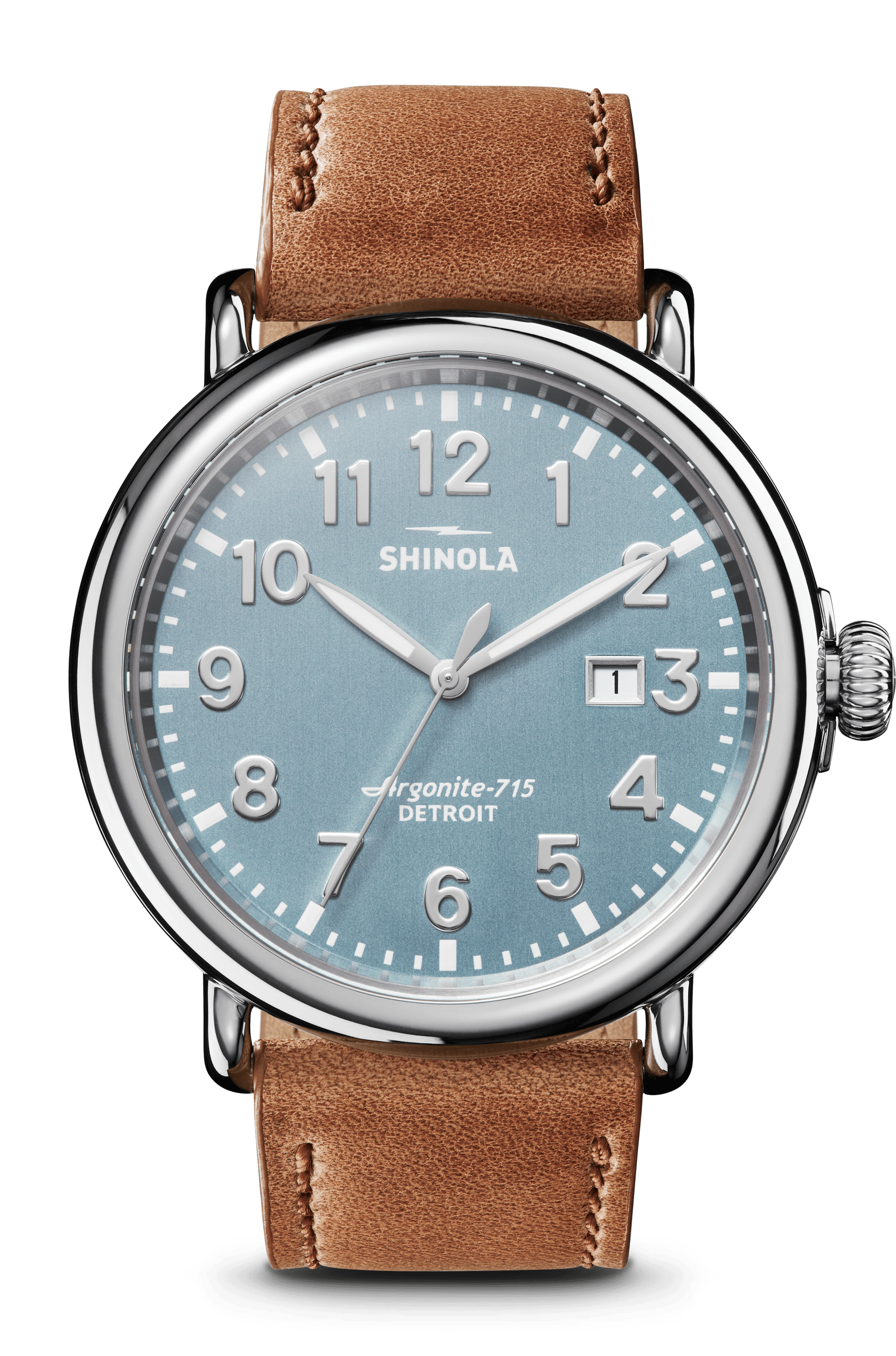 Shinola Men's Watch | Stone Blue Dial + Tan Leather Strap | The Runwell 47mm