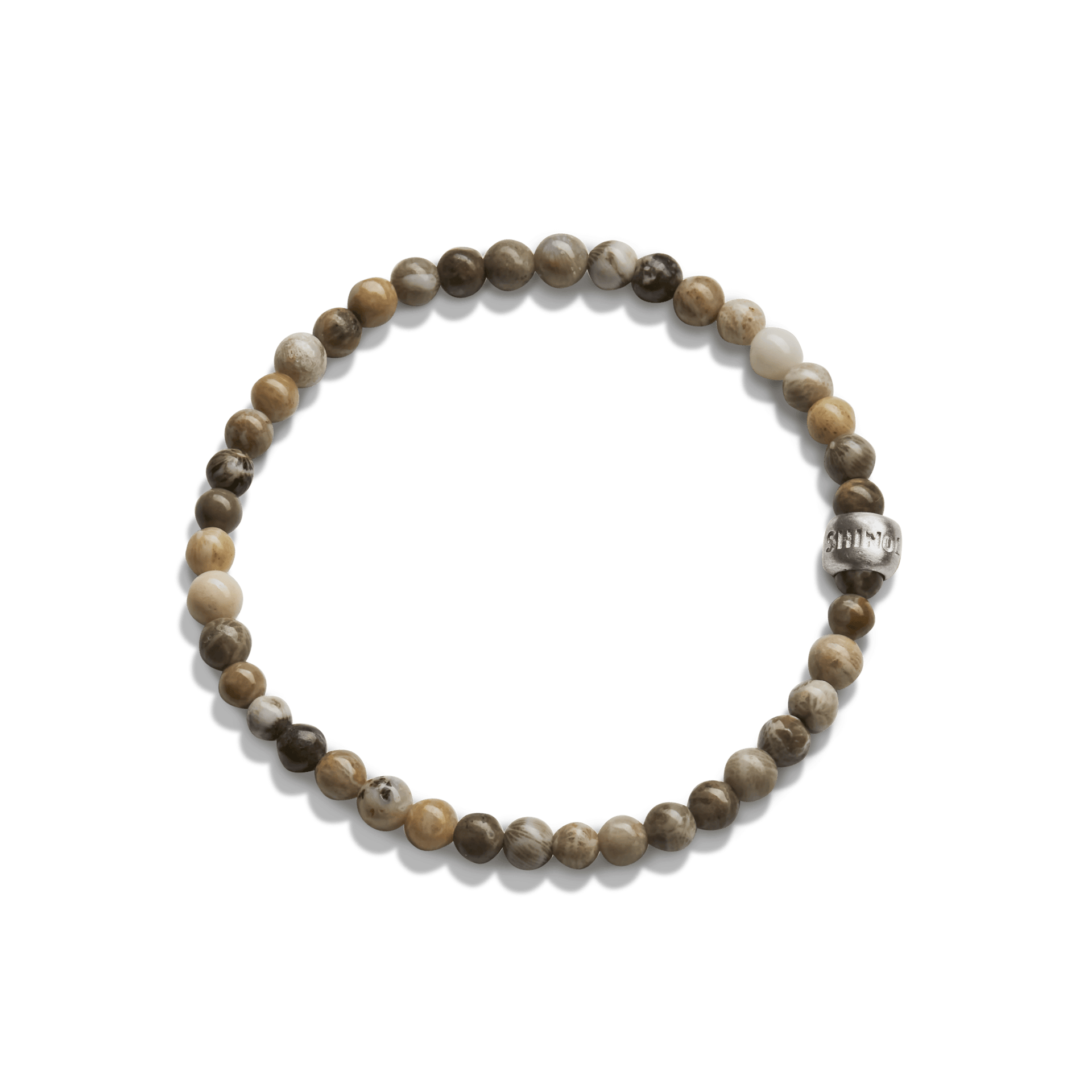 Shinola Men's Bracelet | Sterling Silver + Petoskey Stone | Beaded Bracelet