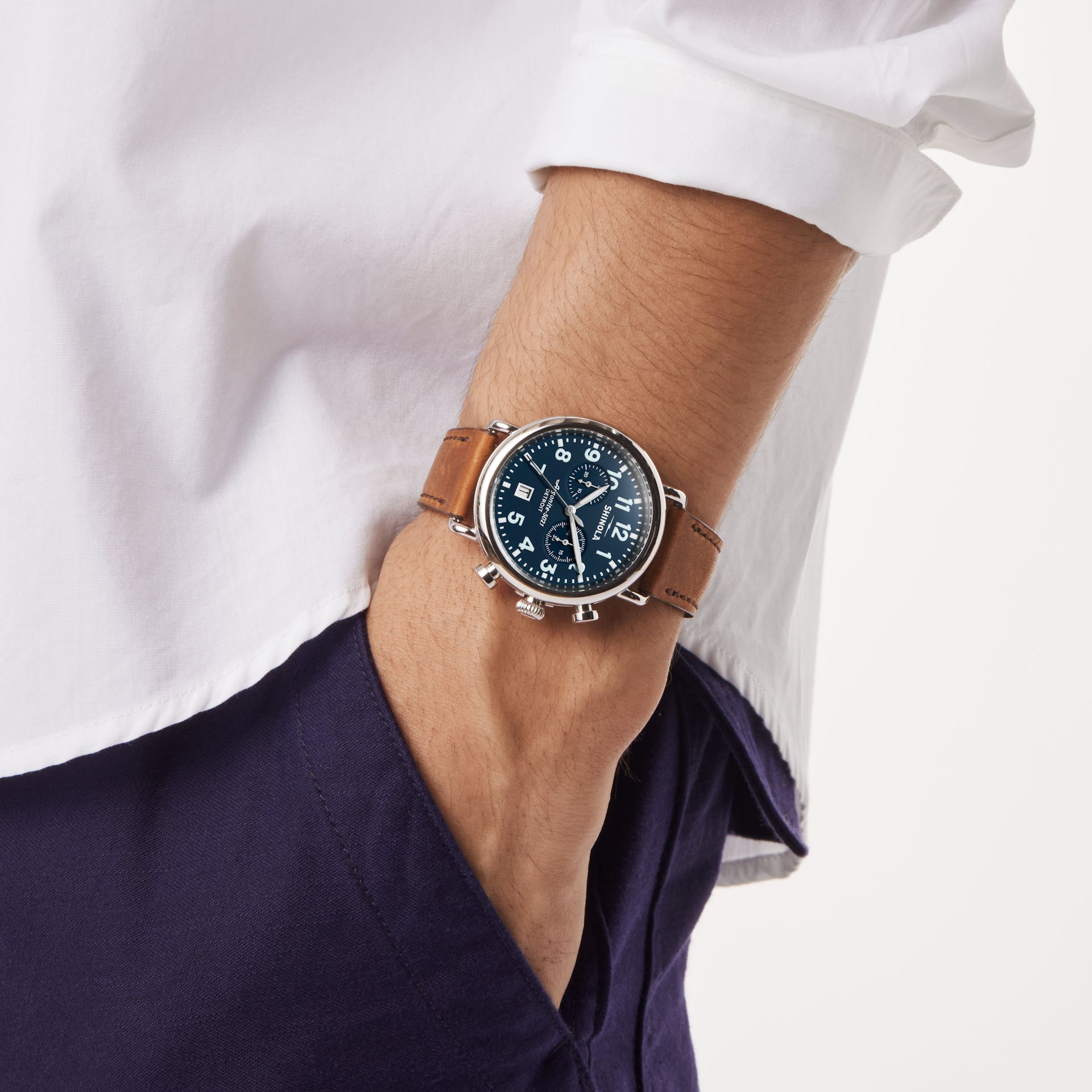 Runwell Chrono 41mm|Midnight Blue + Navy Leather Strap | Shinola® Detroit