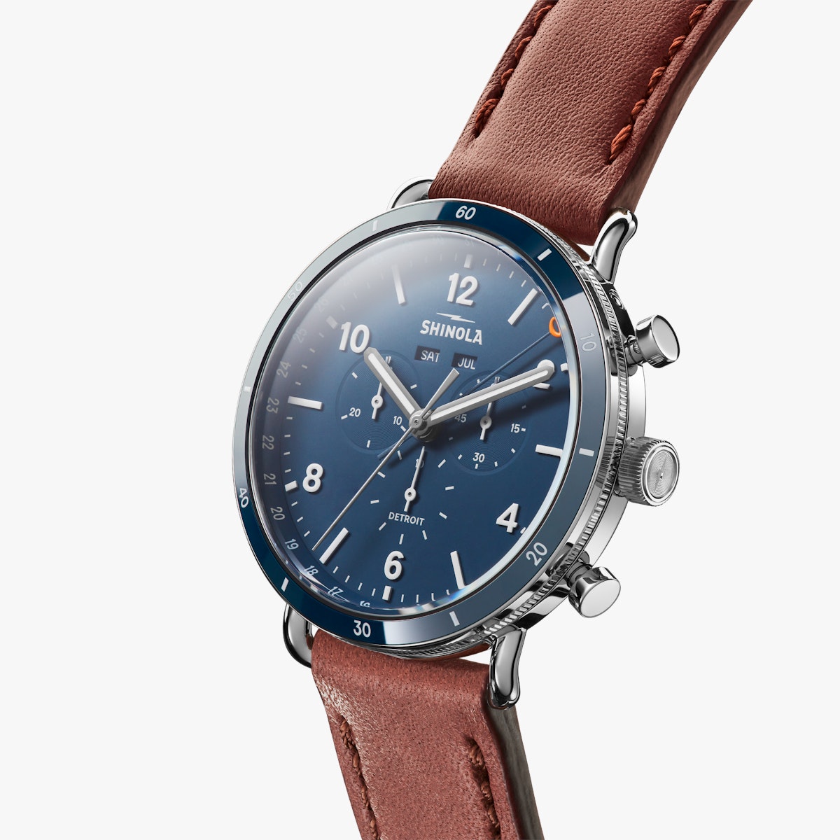 Canfield Sport 45mm Midnight Blue Dial Cognac Leather Strap Shinola Detroit