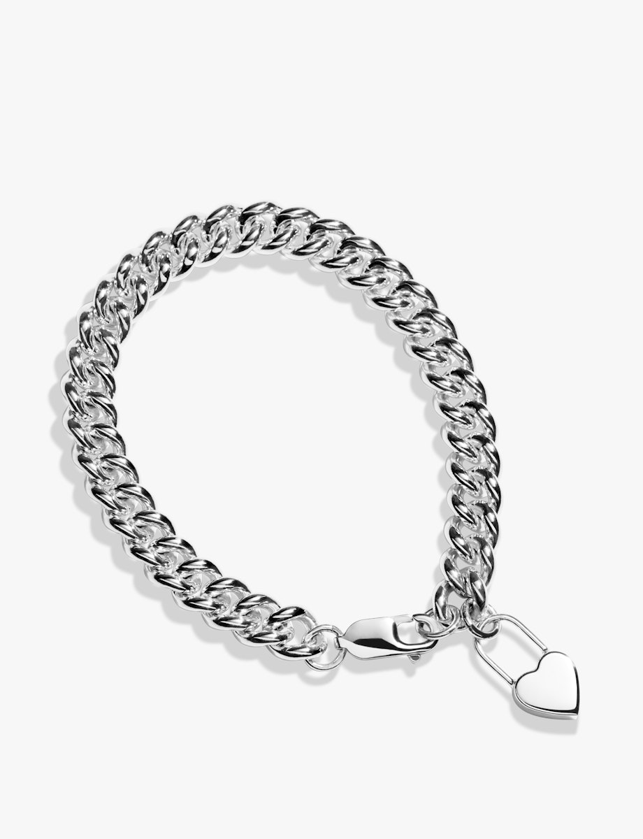 Lock and Key Bold Chain Bracelet Silver T Clasp Locket Heart 