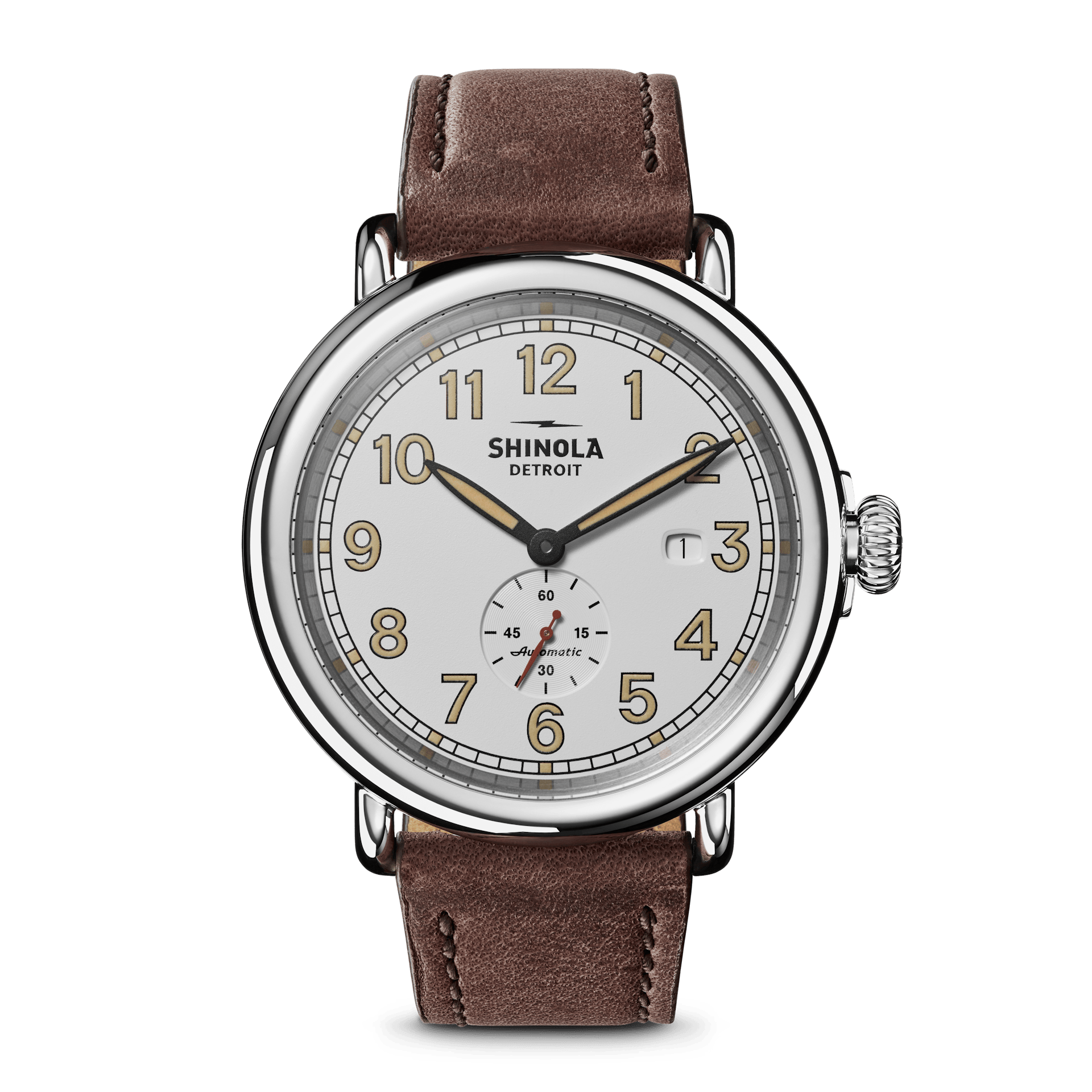 The Station Agent Automatic 45mm | White Dial + Brown Leather Strap