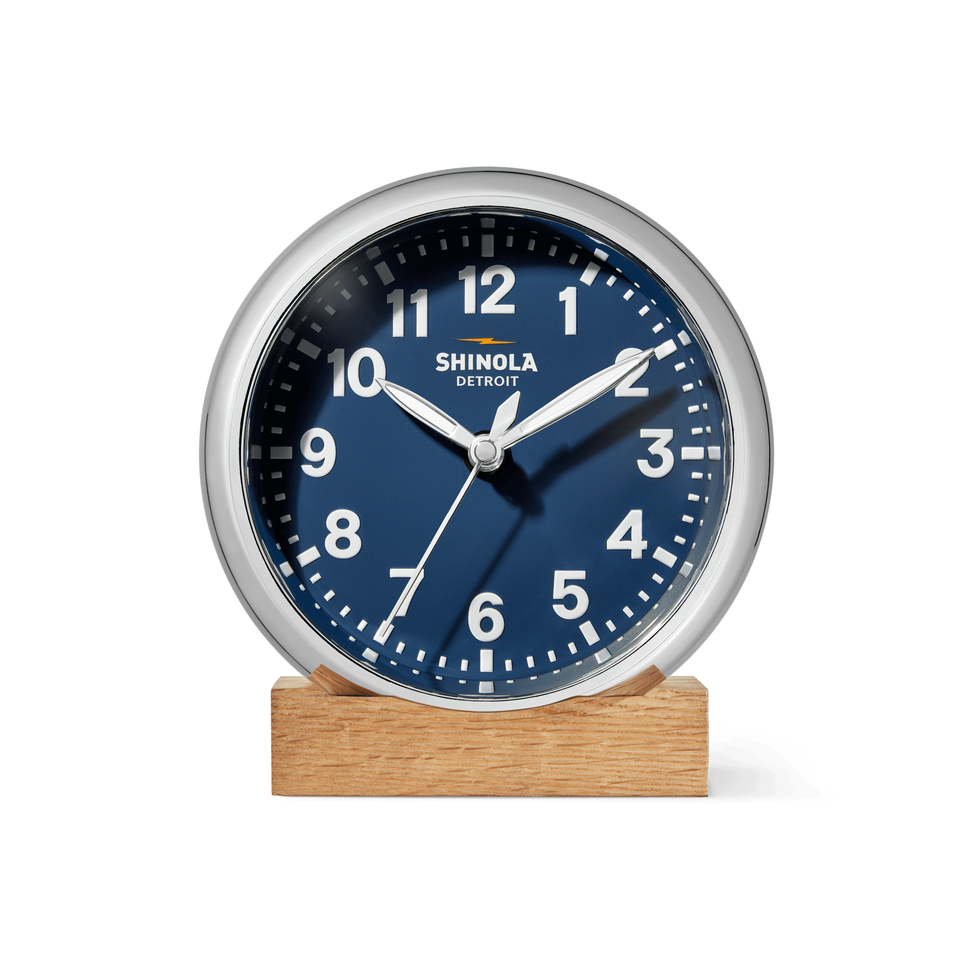 Shinola Desk Clock | 6" Runwell Clock | Navy Dial + Chrome Case