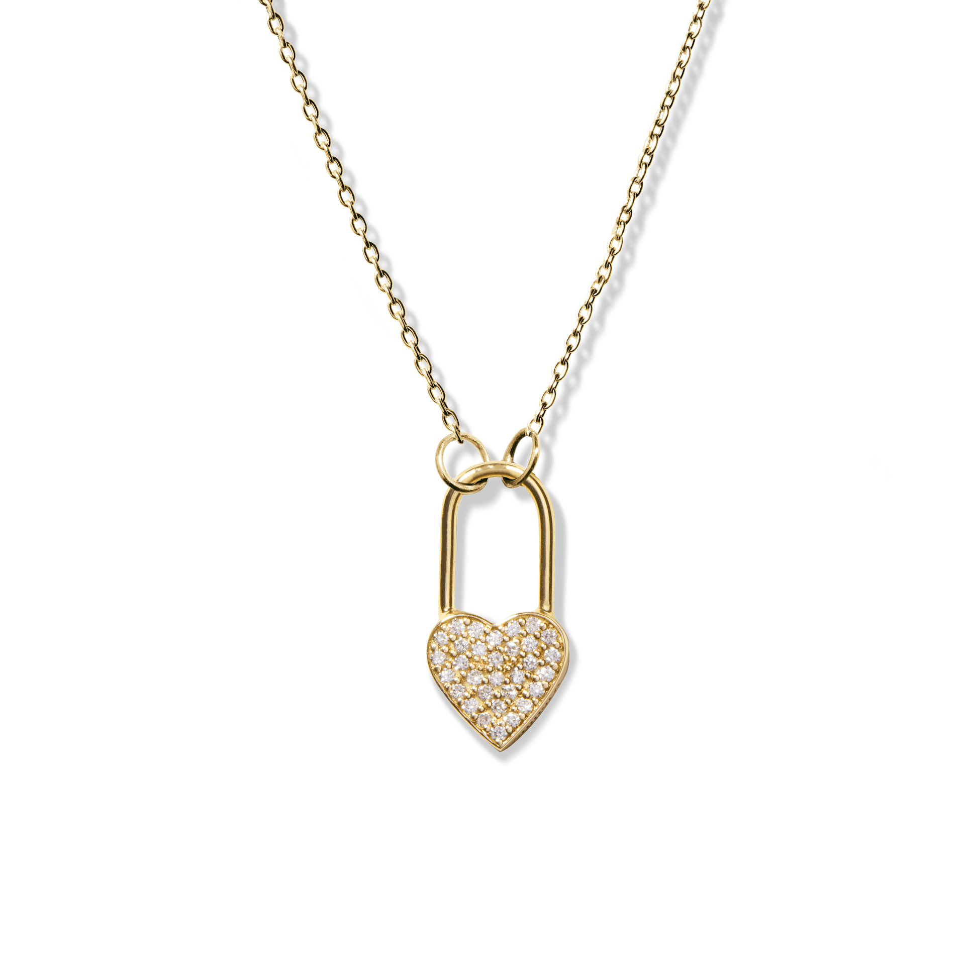 Petite Heart Lock Charm Pavé Necklace