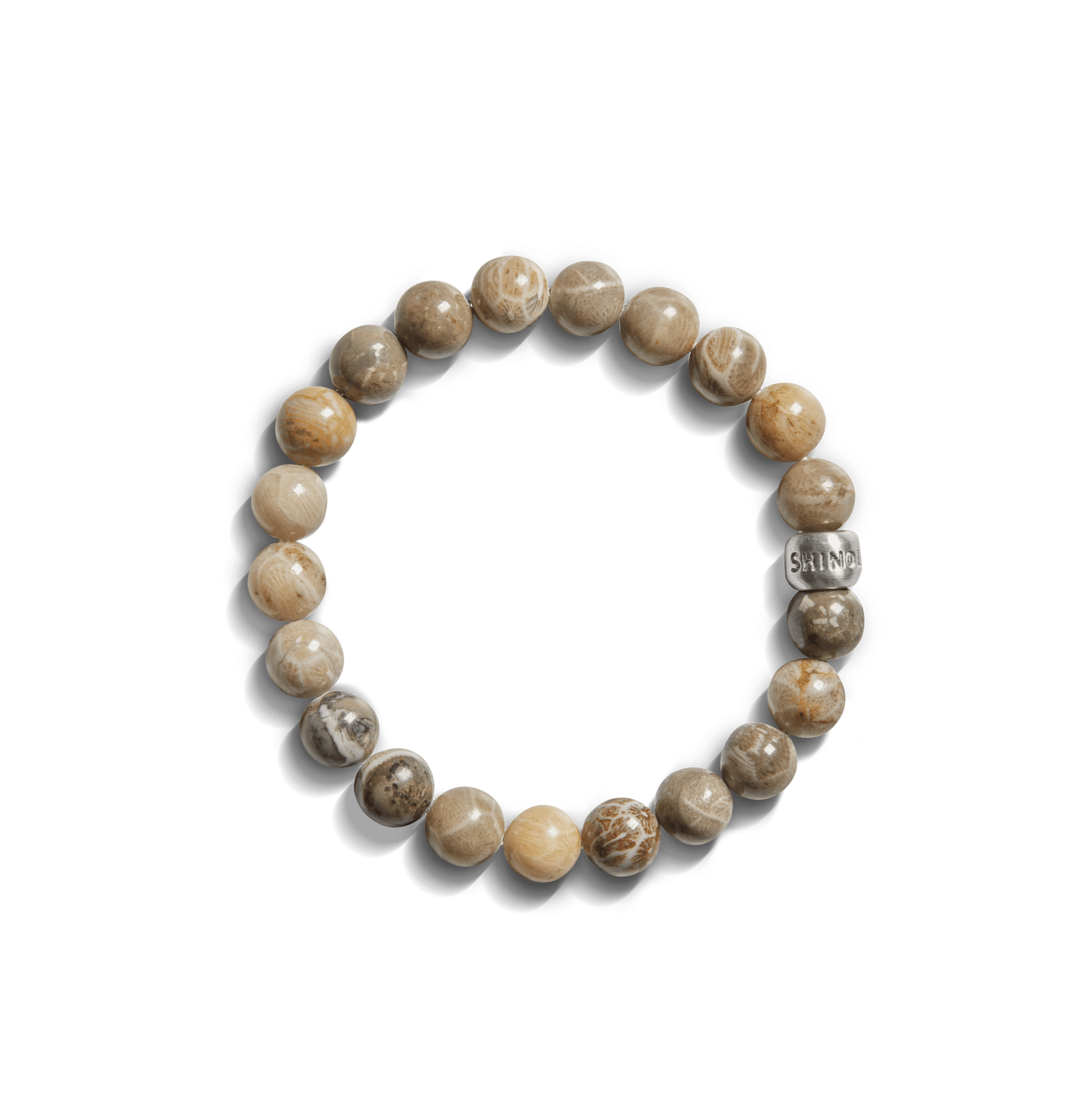 Shinola Men's Bracelet | Sterling Silver + Petoskey Stone | 8mm Beaded Bracelet