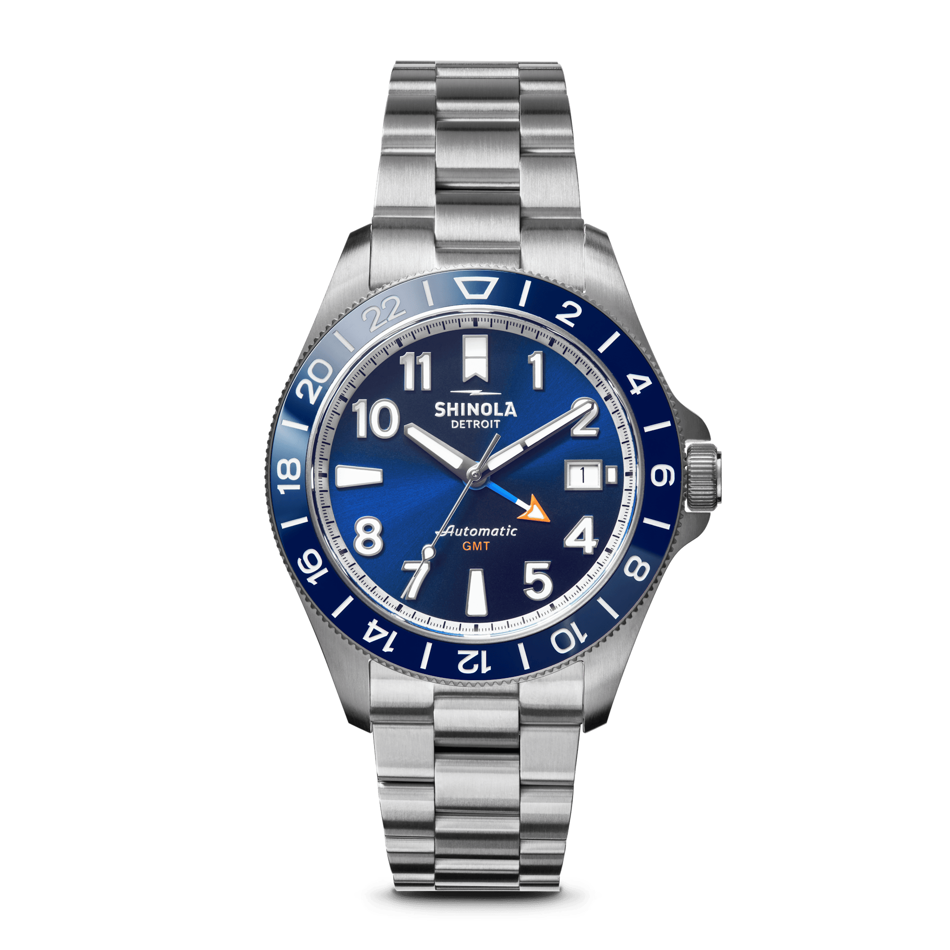 Shinola Automatic Watch|Navy Dial + Stainless Steel Strap|The Monster GMT 40mm