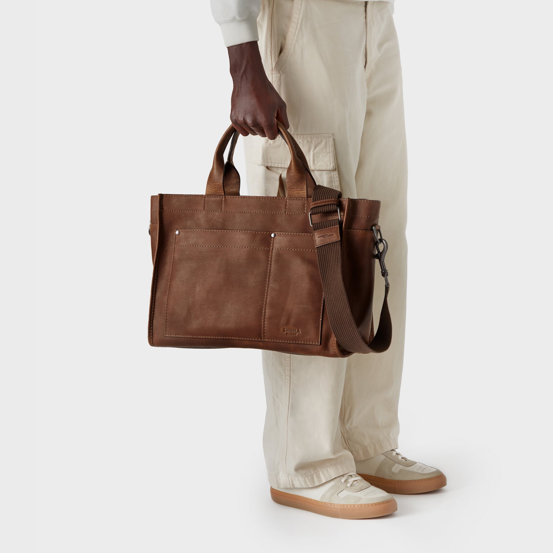 Mens leather tote bag with zipper discount