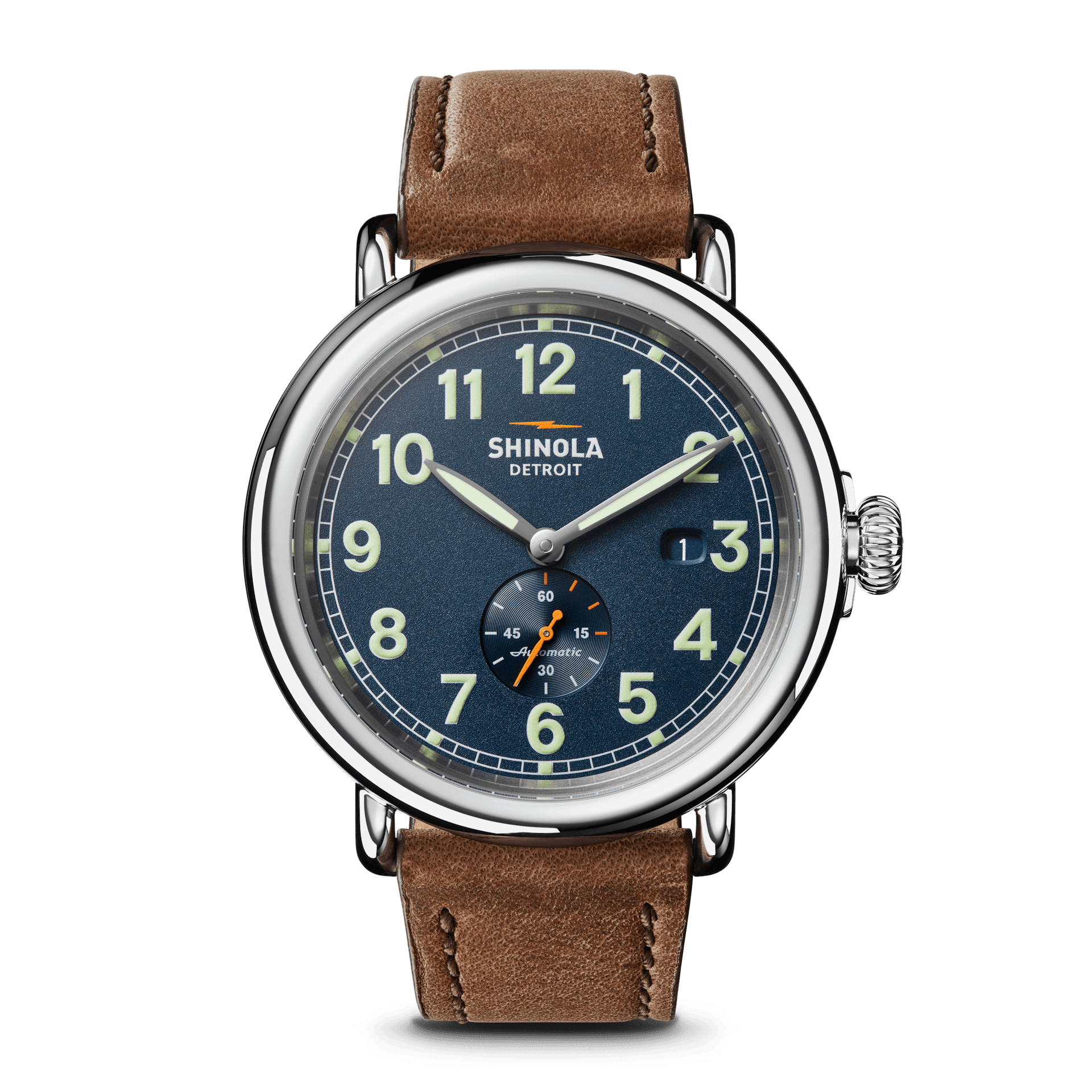 Men's Watch | The Runwell Automatic Subsecond 45mm | Blue Dial + Tan Strap
