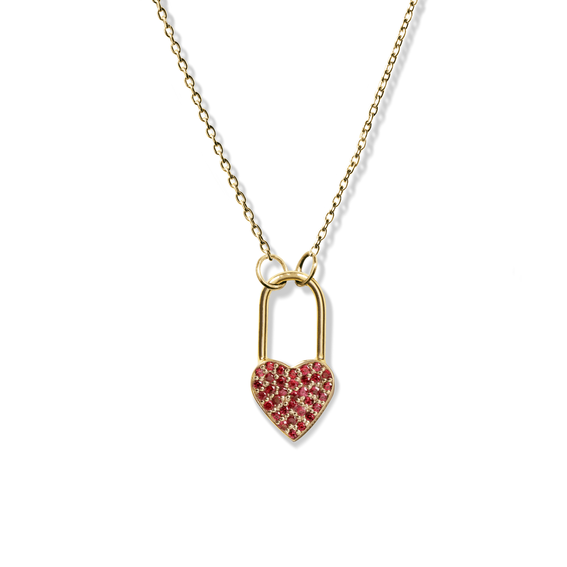 Petite Heart Lock Ruby Pave Pendant Necklace