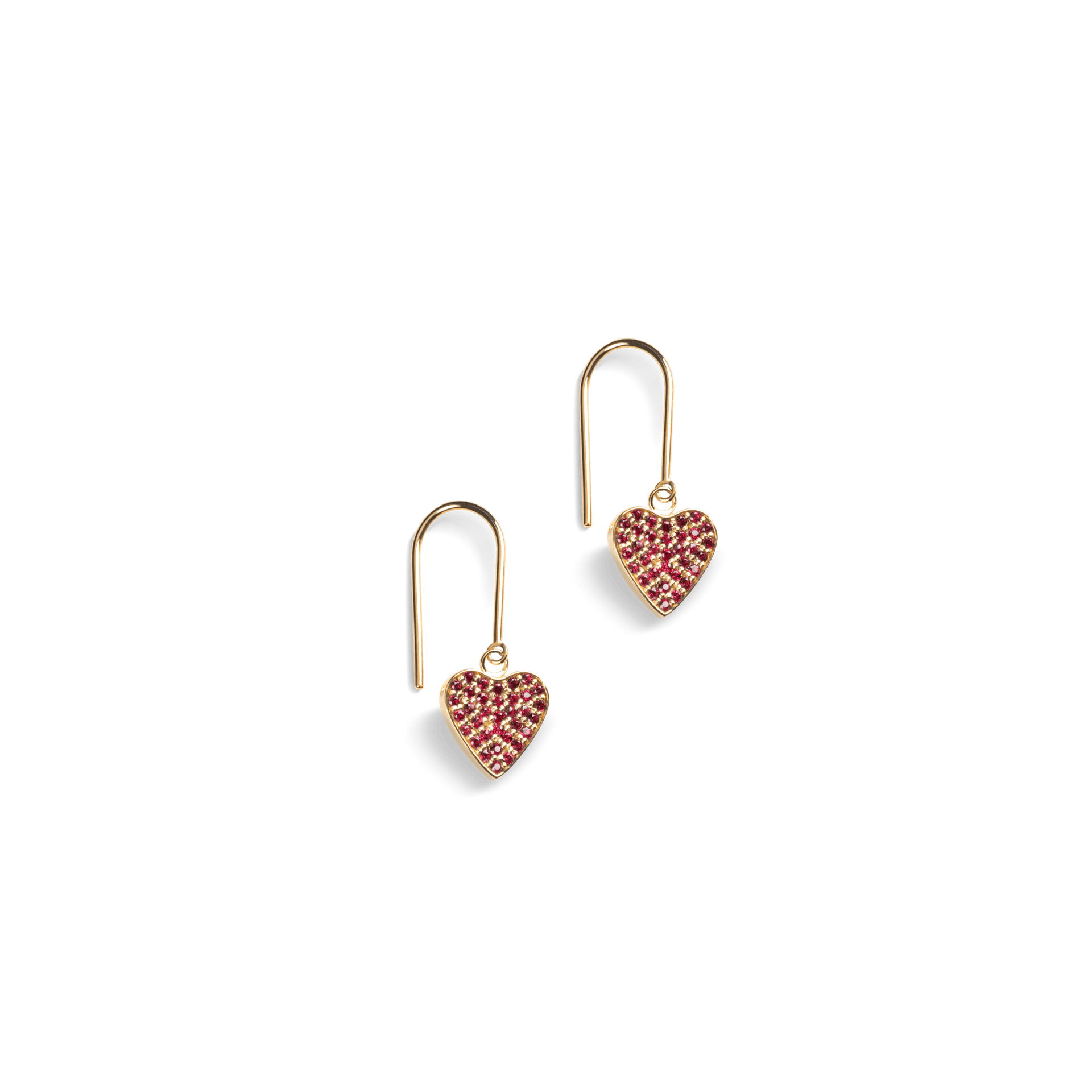 Petite Ruby Pave Heart Drop Earrings