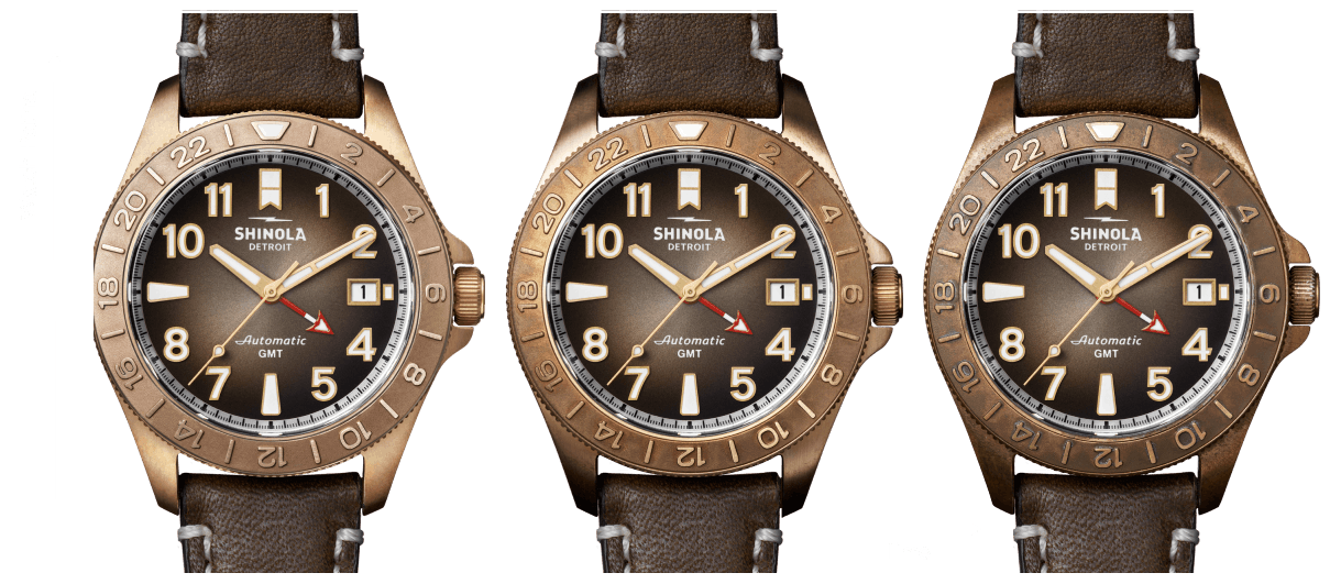 collection of shinola bronze monster gmt watches