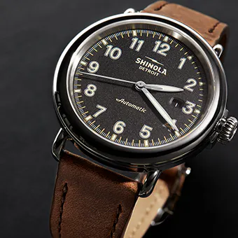 The Runwell Automatic With Black Dial and Brown Leather Strap